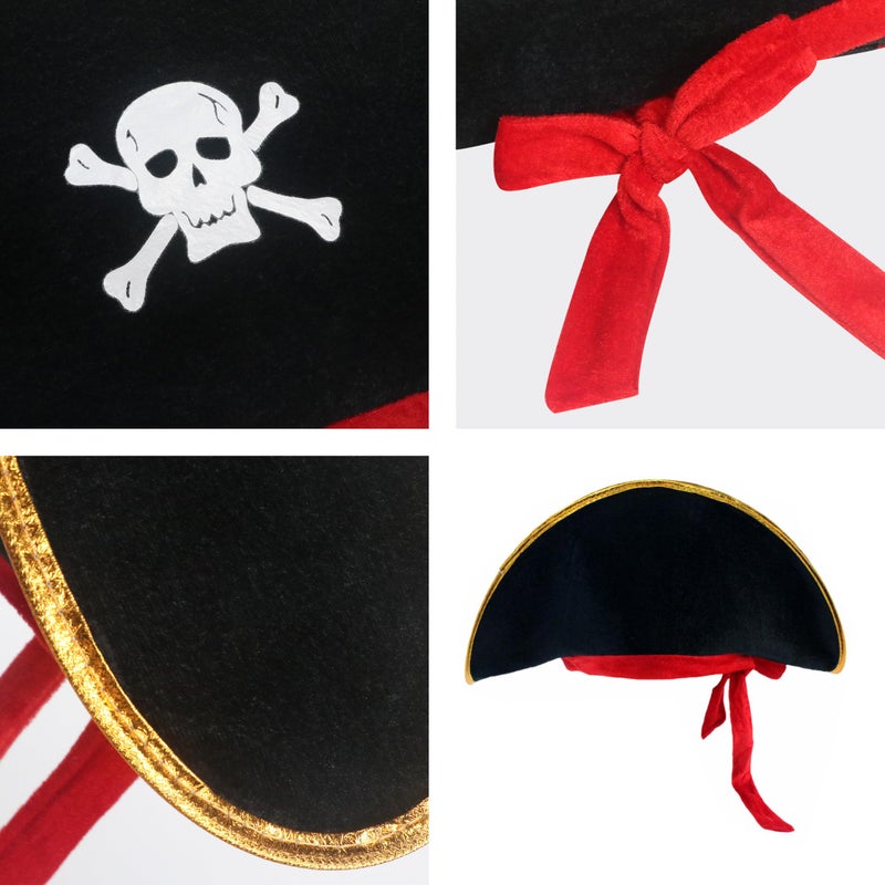 D-Fokes 2 Pieces Pirate Hat Skull Print Pirate Captain Costume Cap - Pirate Accessories Funny Party Hat for Caribbean Fancy Dress with Eye Patch - Image 3